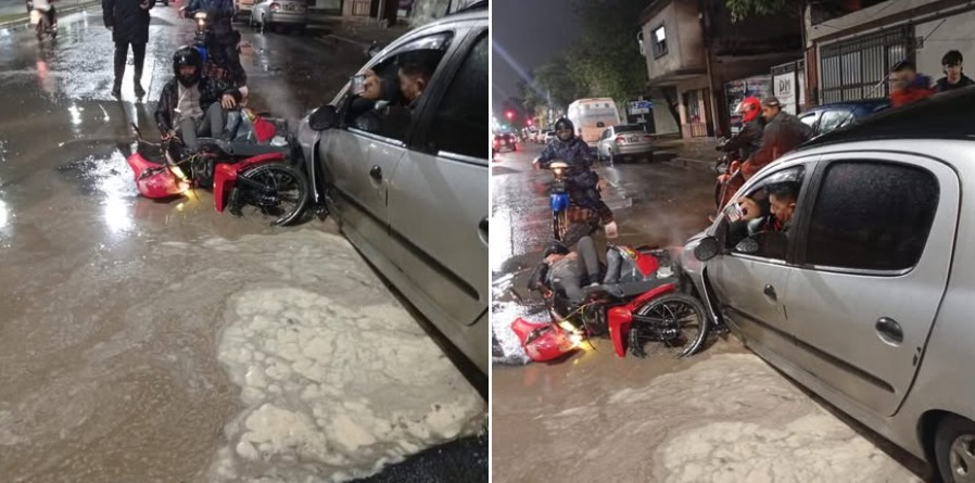 Se hundió el pavimento en avenida Roca y provocó un choque: un motociclista fue hospitalizado